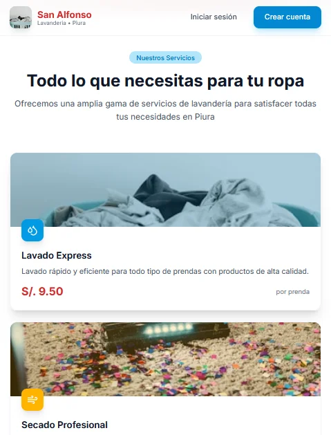 Pantalla 2 del proyecto App Web Lavandería