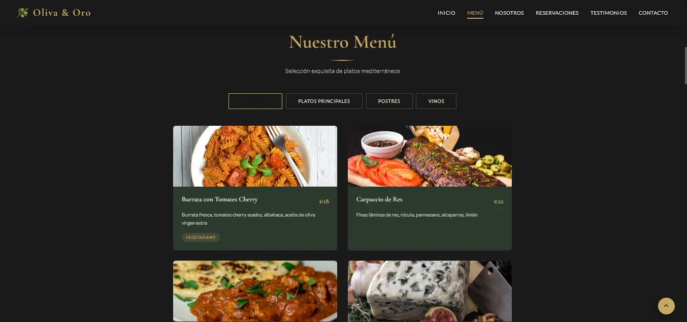 Pantalla 2 del proyecto Landing Page Restaurante