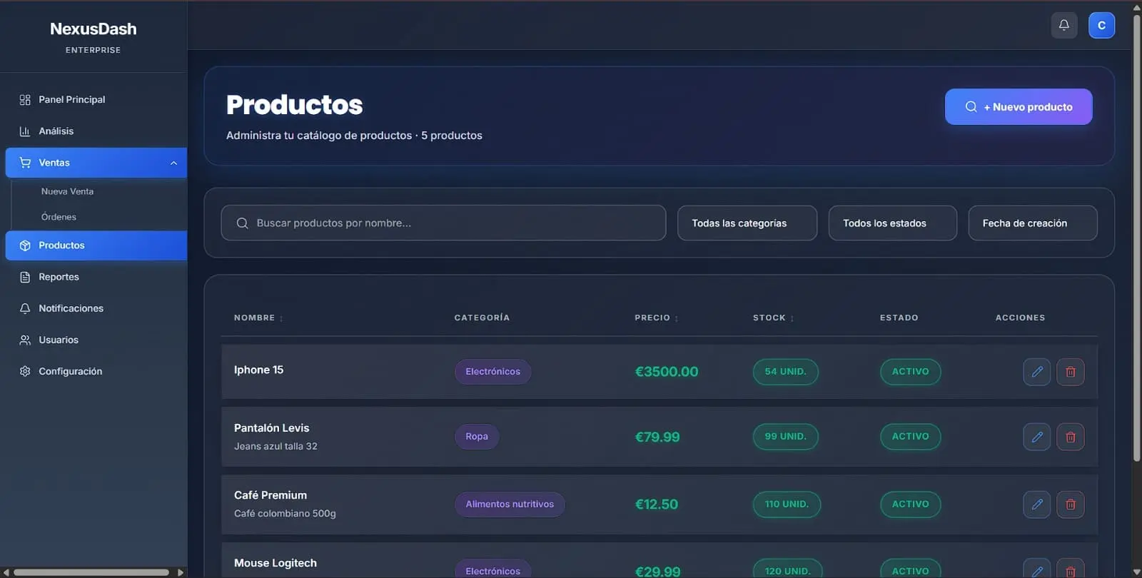 Pantalla 3 del proyecto Plataforma de E-commerce