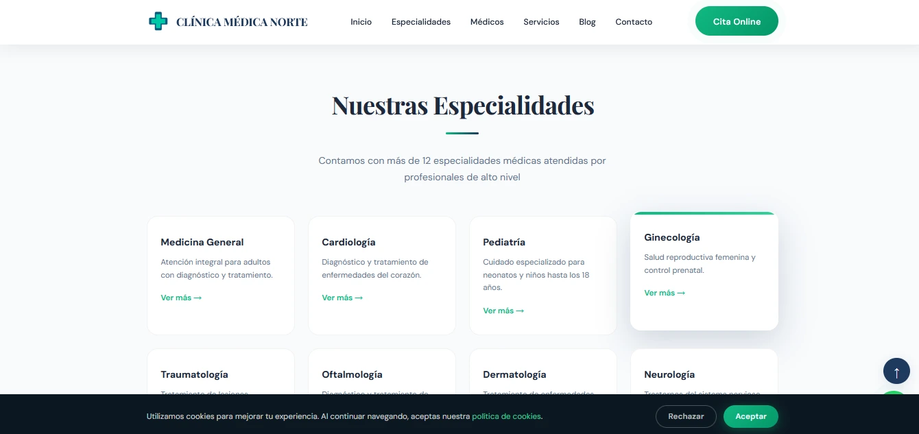 Pantalla 2 del proyecto Página Web Empresarial para Clínica