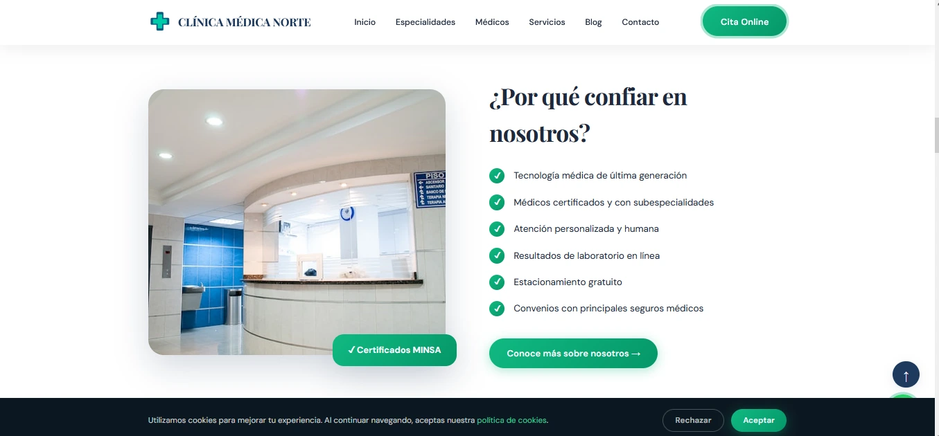 Pantalla 3 del proyecto Página Web Empresarial para Clínica